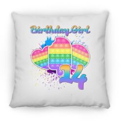 Birthday Girl Pop It 14 Year Old 14th Birthday Pop It Fidget Square Pillow