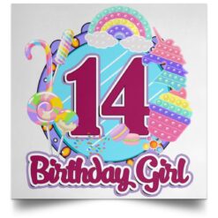 14th Birthday Fidget Toy Pop It Birthday Girl 14 Years Old POSSQE Satin Square Poster