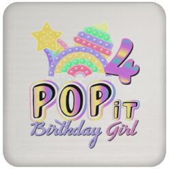 4th Birthday Rainbow Fidget Pop It Birthday Girl 4 Year Old Drink Coaster