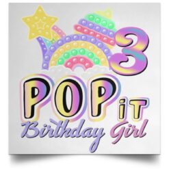 3rd Birthday Rainbow Fidget Pop It Birthday Girl 3 Year Old POSSQE Satin Square Poster