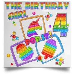 Fidget Toy Pop It Birthday Girl 4 Year Old 4th Birthday Kids POSSQE Satin Square Poster