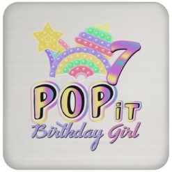 7th Birthday Rainbow Fidget Pop It Birthday Girl 7 Year Old Drink Coaster