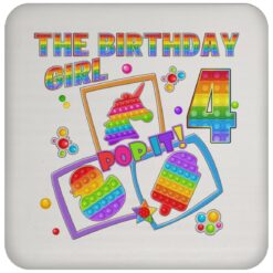 Fidget Toy Pop It Birthday Girl 4 Year Old 4th Birthday Kids Drink Coaster