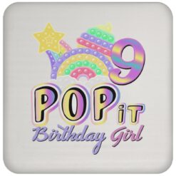9th Birthday Rainbow Fidget Pop It Birthday Girl 9 Year Old Drink Coaster
