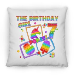Fidget Toy Pop It Birthday Girl 7 Year Old 7th Birthday Kids Square Pillow