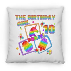 Fidget Toy Pop It Birthday Girl 10 Year Old 10th Birthday Square Pillow