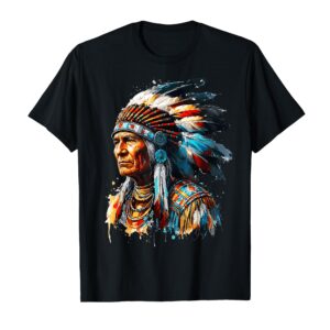Vintage Indian Chief Native American Pride Feather Headdress T-Shirt