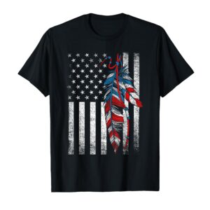Native American T-Shirt with American Flag, Native Feather, and Pride Month Design