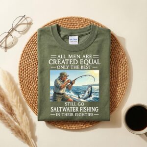 Saltwater Fishing 80th Birthday Shirt, Funny Eighties Quote, Retro Ocean Angler Gift