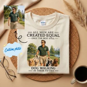 Personalized Dog Walking Shirt, Funny 50th Birthday Gift, Custom Photo Dog Dad Shirt