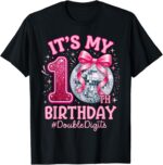 10th Birthday Girl Double Digits Bow Disco Ball T-Shirt Sapelle Shirt