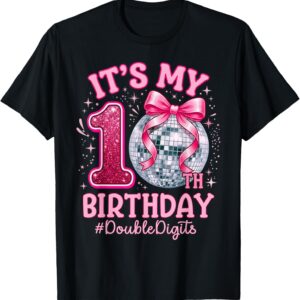 10th Birthday Girl Double Digits Bow Disco Ball T-Shirt Sapelle Shirt