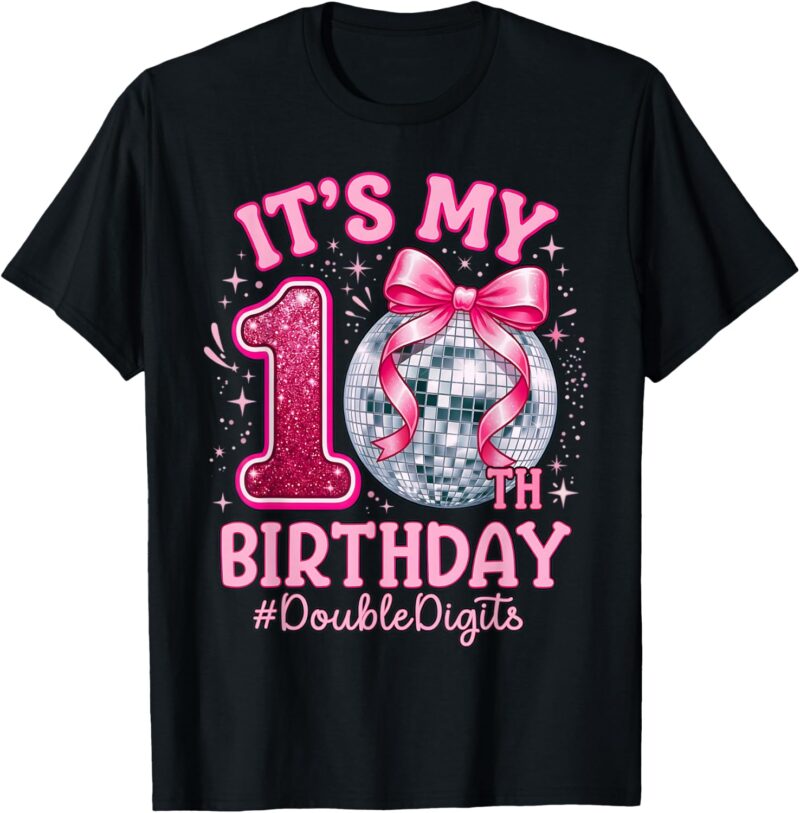 10th Birthday Girl Double Digits Bow Disco Ball T-Shirt Sapelle Shirt