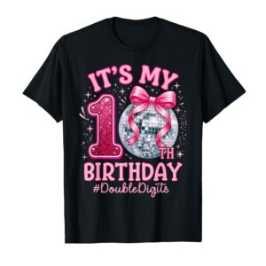 10th Birthday Girl Double Digits Bow Disco Ball T-Shirt Sapelle Shirt