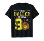 9th Birthday Softball This Baller Is Now Nine T-Shirt Sapelle Shirt