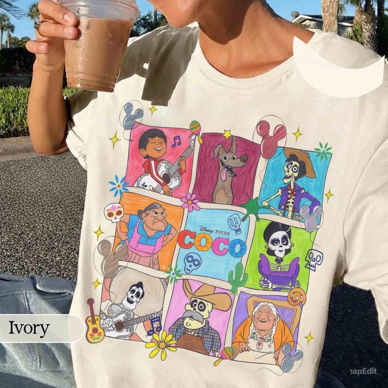 Comfort-Colors-Disney-Pixar-Coco-Movie-T-shirt-Miguel-Rivera-Dante-Characters-tee-Mickey-Balloon-Coco-Miguel-skeleton-Sugar-skull-Tee Comfort Colors Disney Pixar Coco Movie T-shirt