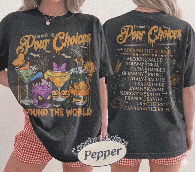 Drinking-Around-The-World-EPCOT-Halloween-Graphic-Tee-Disney-Food-Wine-Festival-Shirt-Spooky-Season Drinking Around The World EPCOT Halloween Graphic Tee