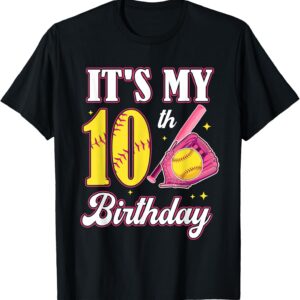 It's My 10th Birthday Softball Girl 10 Year Old Party T-Shirt by Sapelle Shirt