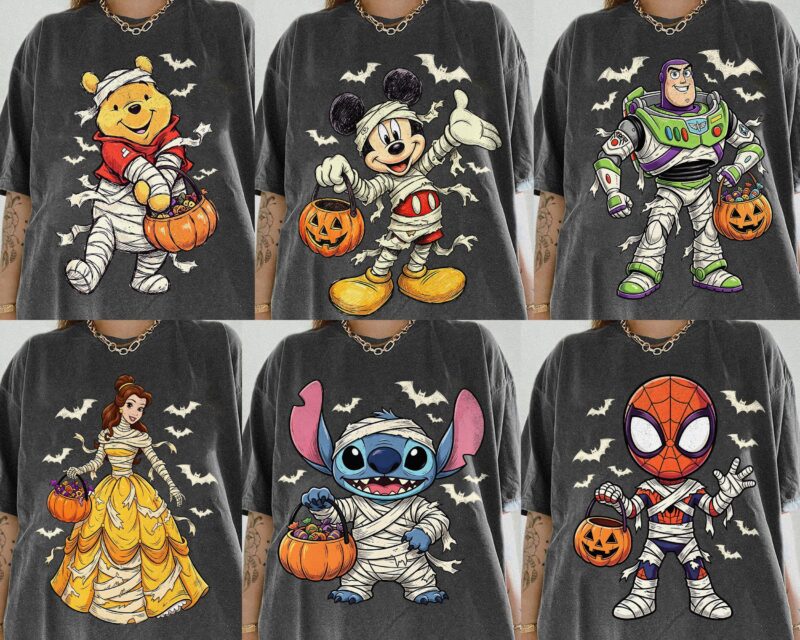 Mickey and Minnie Mummy Halloween Family Personalized Graphic Tee - Comfort Colors or Bella and Canvas