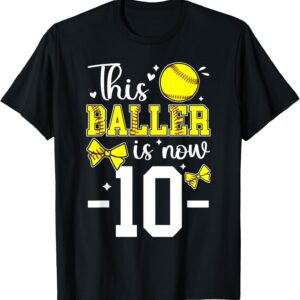 Sapelle Shirt 10th Birthday Softball Girl T-Shirt for Ten-Year-Old Softball Player