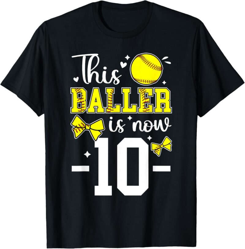 Sapelle Shirt 10th Birthday Softball Girl T-Shirt for Ten-Year-Old Softball Player