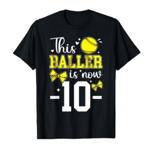 Sapelle Shirt 10th Birthday Softball Girl T-Shirt for Ten-Year-Old Softball Player