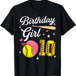 Sapelle Shirt 10th Birthday Softball T-Shirt for Girls and Kids