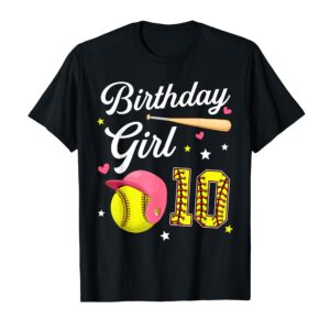 Sapelle Shirt 10th Birthday Softball T-Shirt for Girls and Kids