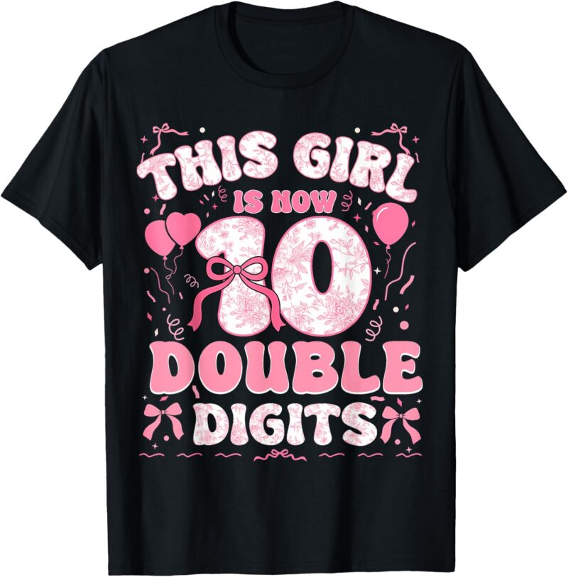 Sapelle-Shirt-10th-Birthday-T-Shirt-for-Girls-This-Girl-Is-Now-10-Double-Digits-Coquette-Bow-Pink-Shirt Sapelle Shirt 10th Birthday T-Shirt for Girls