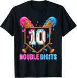 Sapelle Shirt Baseball Drip 10th Birthday Boy Double Digits Ice Cream Drip T-Shirt