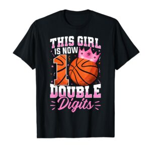 Sapelle Shirt Double Digits Basketball 10th Birthday T-Shirt for Girls