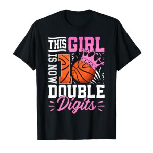 Sapelle Shirt Double Digits Basketball 10th Birthday T-Shirt for Girls