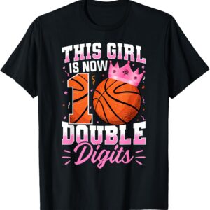 Sapelle Shirt Double Digits Basketball 10th Birthday T-Shirt for Girls