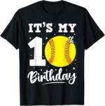 Sapelle Shirt It's My 10th Birthday Softball T-Shirt for a Ten-Year-Old Boy