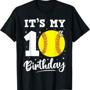 Sapelle Shirt It's My 10th Birthday Softball T-Shirt for a Ten-Year-Old Boy