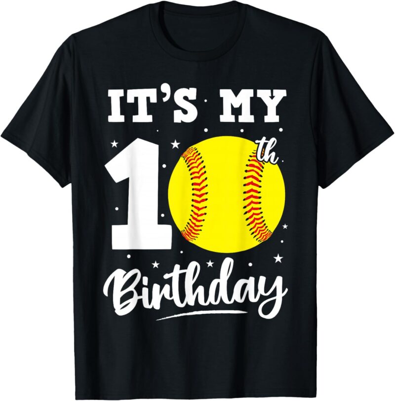 Sapelle Shirt It's My 10th Birthday Softball T-Shirt for a Ten-Year-Old Boy