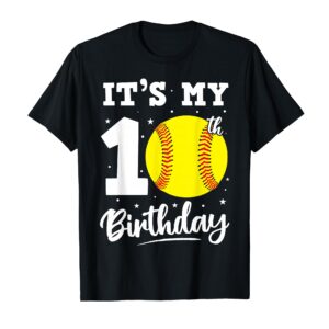 Sapelle Shirt It's My 10th Birthday Softball T-Shirt for a Ten-Year-Old Boy