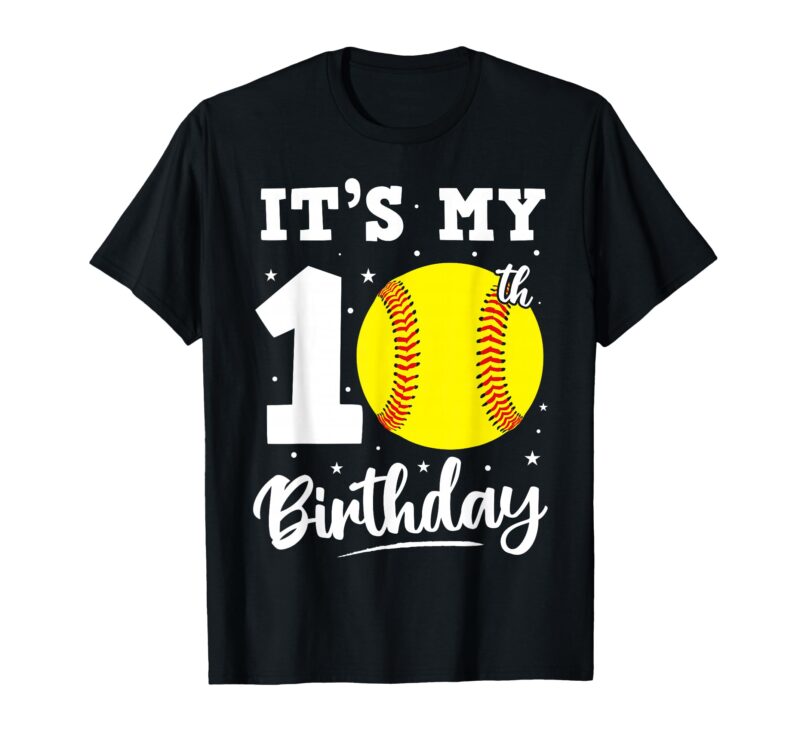 Sapelle Shirt It's My 10th Birthday Softball T-Shirt for a Ten-Year-Old Boy