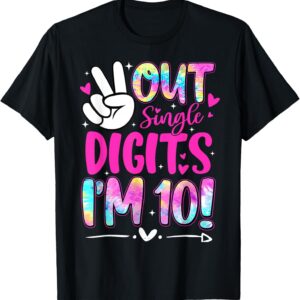 Sapelle Shirt Peace Out Single Digits 10th Birthday T-Shirt for 10-Year-Old Girl