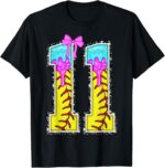Sapelle Shirt Softball 11th Birthday Girl Ice Cream Drip Bow T-Shirt