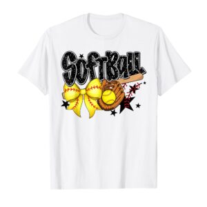 Sapelle Shirt Softball Coquette Bow Game Day Vibes T-Shirt for Women and Girls