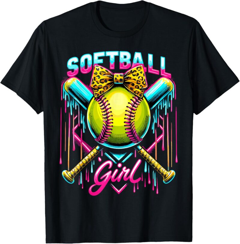 Sapelle Shirt Softball Player Girl Ice Cream Drip T-Shirt