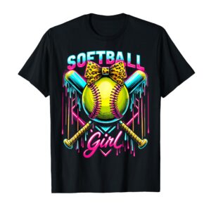 Sapelle Shirt Softball Player Girl Ice Cream Drip T-Shirt