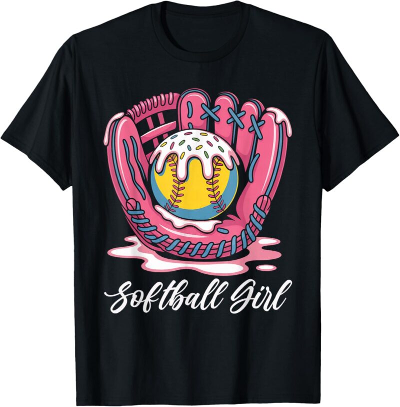 Sapelle Shirt Softball Player Girl Ice Cream Softball Drip T-Shirt