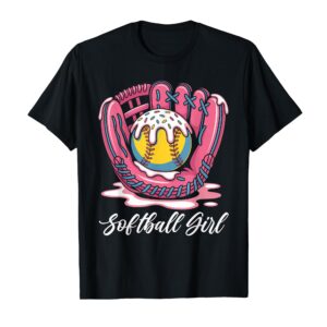 Sapelle Shirt Softball Player Girl Ice Cream Softball Drip T-Shirt