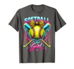 Softball Player Girl Ice Cream Softball Drip T-Shirt Sapelle Shirt