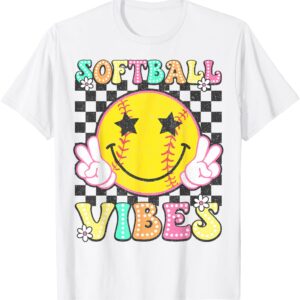 Softball Vibes Retro Groovy Game Day T-Shirt for Women and Girls Sapelle Shirt