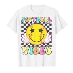 Softball Vibes Retro Groovy Game Day T-Shirt for Women and Girls Sapelle Shirt