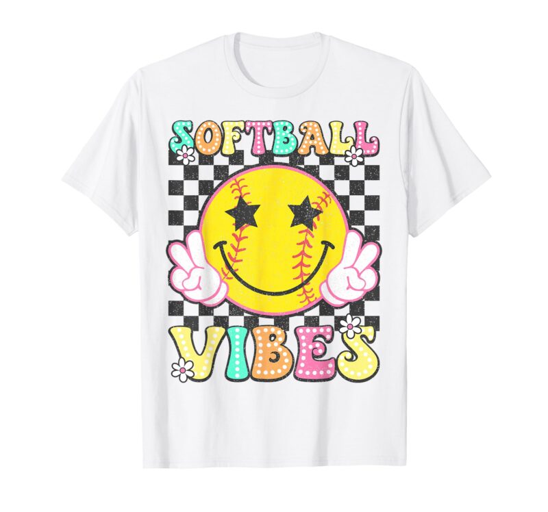 Softball Vibes Retro Groovy Game Day T-Shirt for Women and Girls Sapelle Shirt