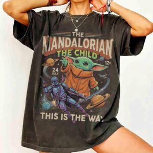 Vintage Mandalorian Grogu Retro The Child This Is The Way Graphic Tee for Star Wars Family Vacation 2026 Disneyland Galaxy Edge